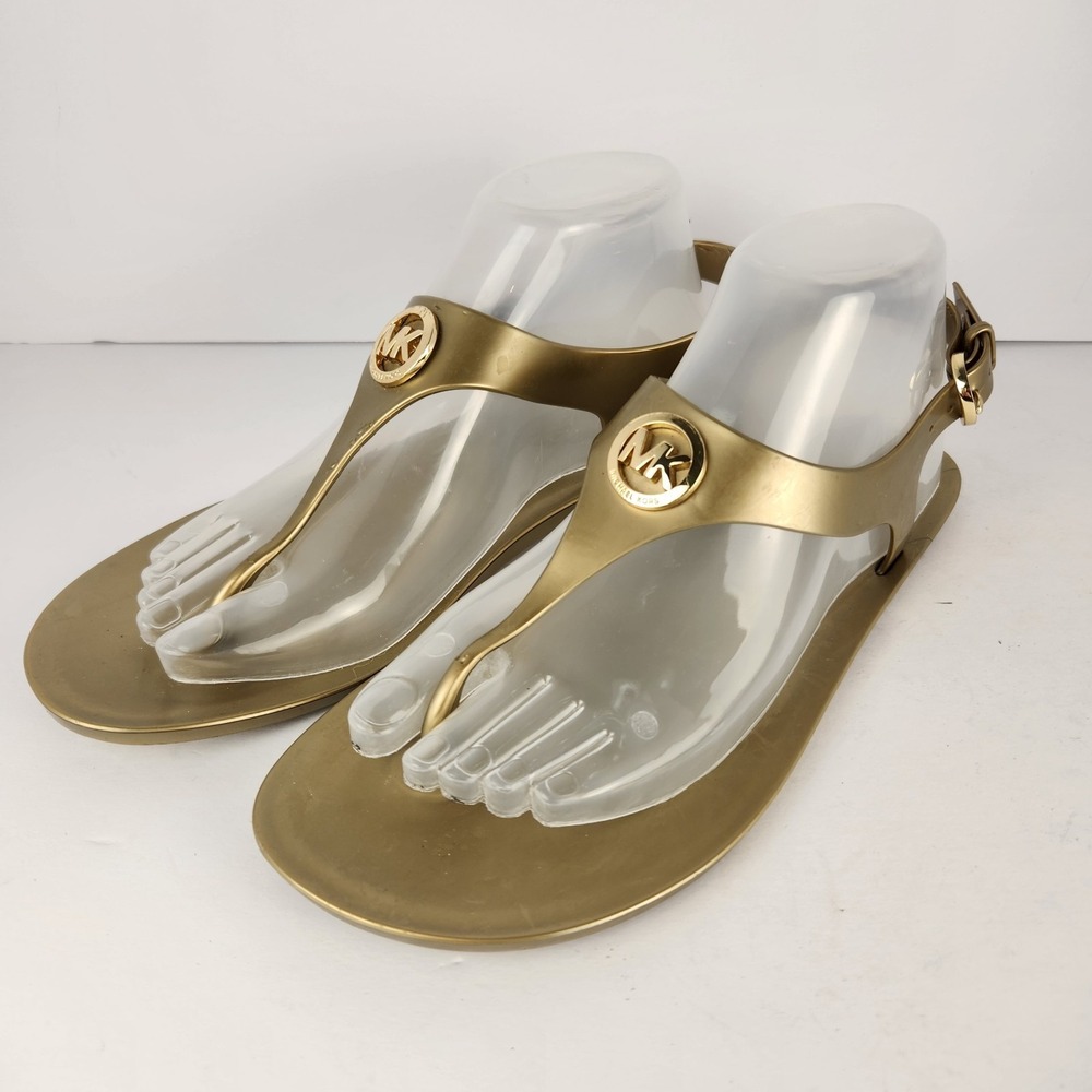 Michael Kors Jelly Women's Waterproof Casual Gold‎ Thong Sandals Size 8M